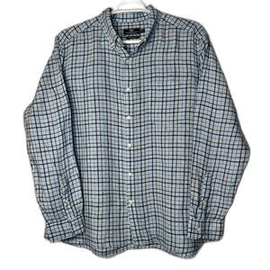 Vineyard Vines 100% Linen Blue/Brown Checkered Tucker Shirt Size XXL